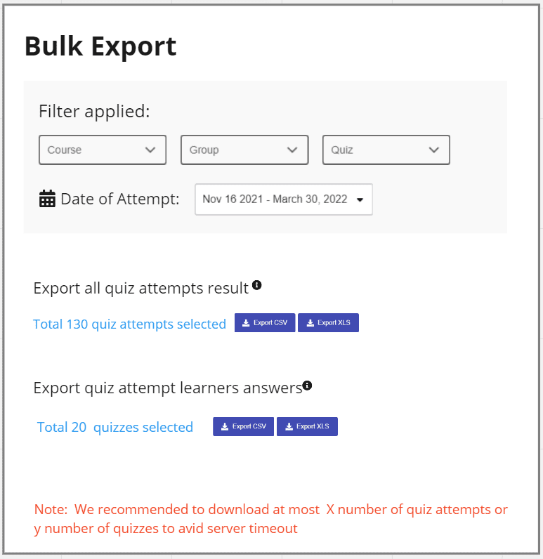 Bulk export options for Wisdm Reports Pro for LearnDash